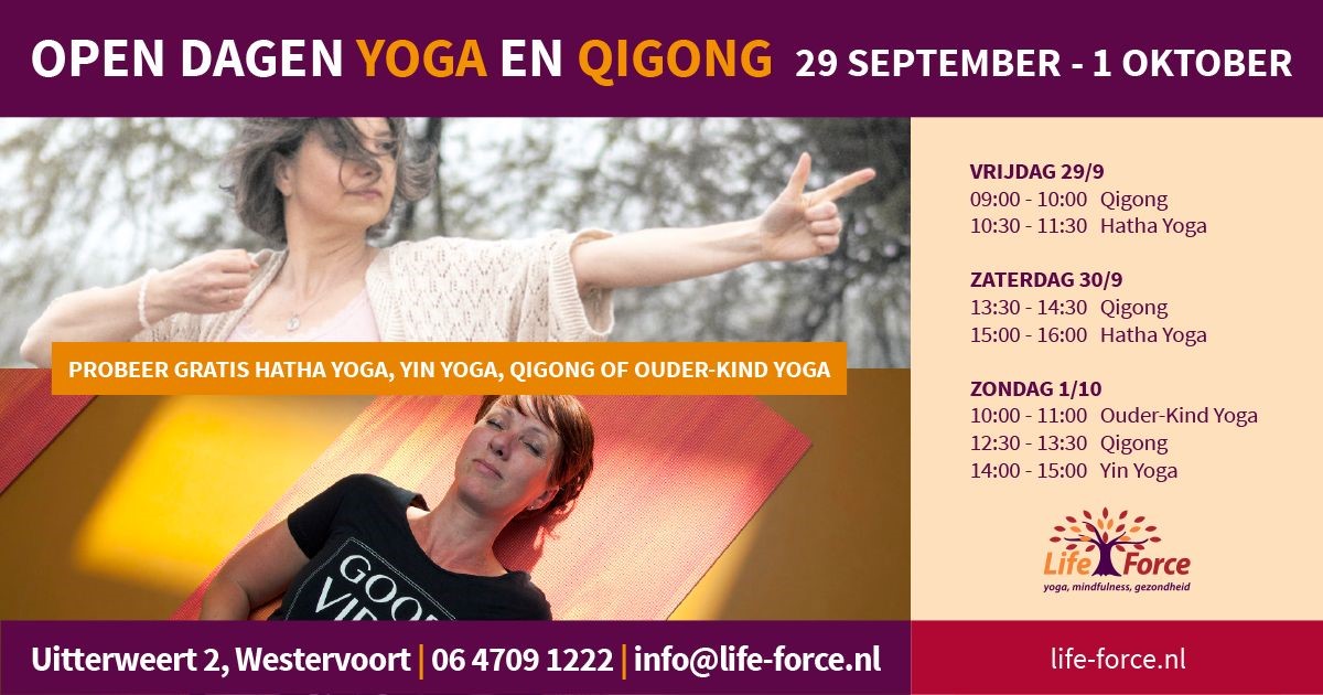 open dagen Yoga en Qigong 29 sept. - 1 okt. 2023, meld je aan